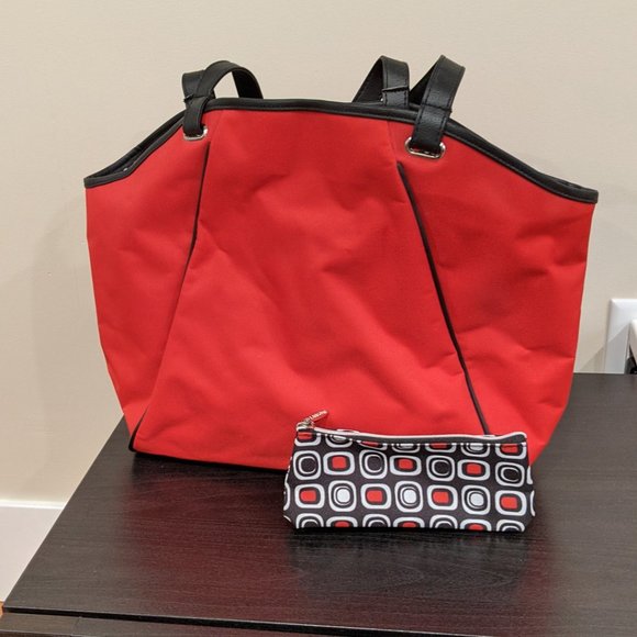 Fire Engine Red Mid-Sized Shoulder Tote Bag Purse - Picture 2 of 10